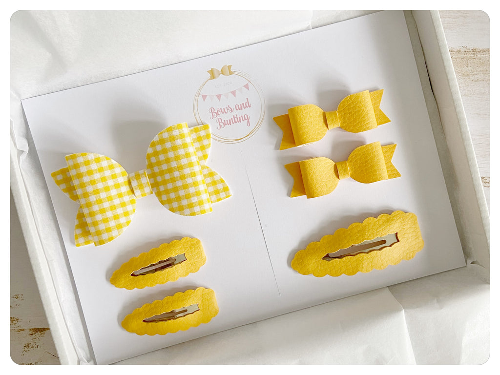 Yellow School Bow and Snap Clip Set