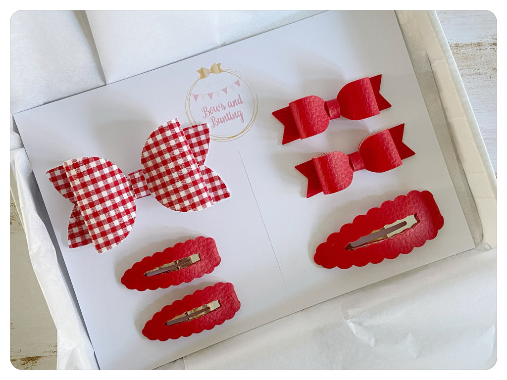 Red School Bow and Snap Clip Set
