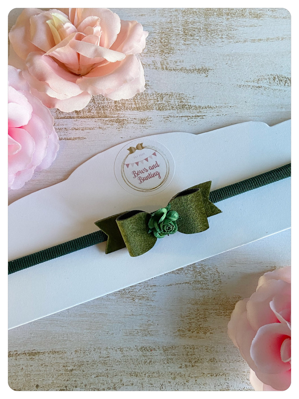 Mini Green Velvet Bow Band with Flower