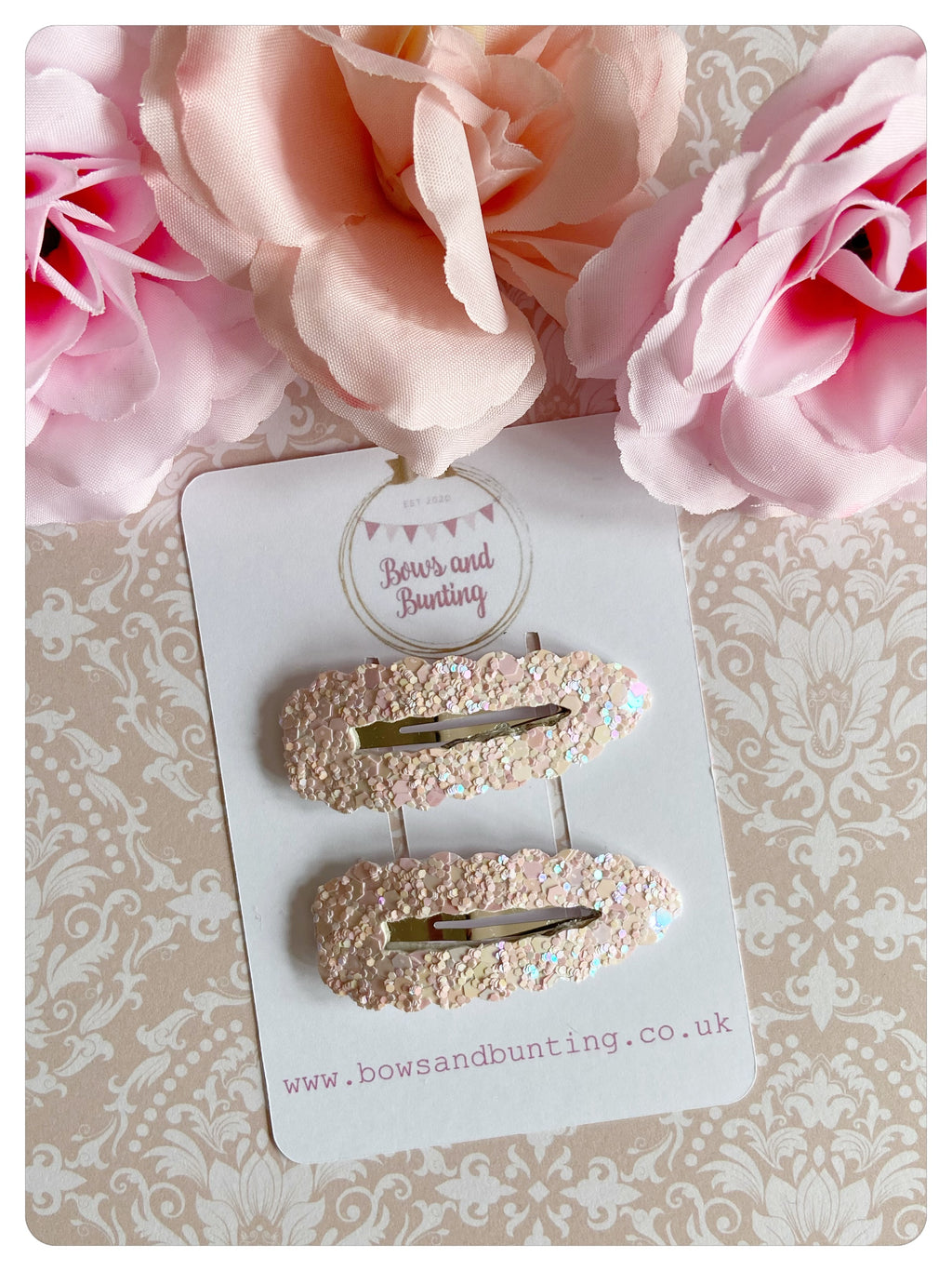 Pink Glitter 5.5cm Snap Clips
