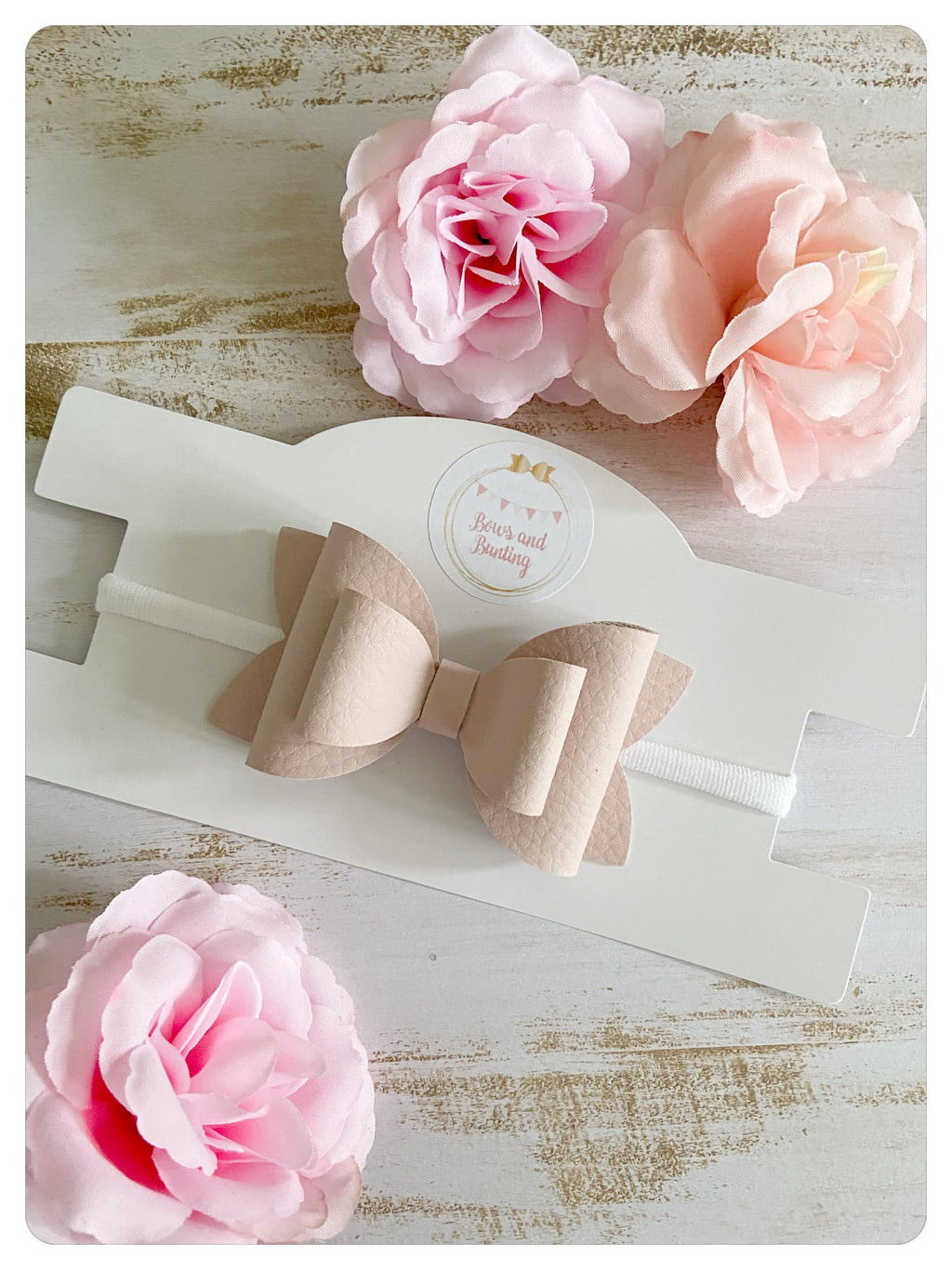 Large 3.5" Blush Pink Faux Leather Bow Band