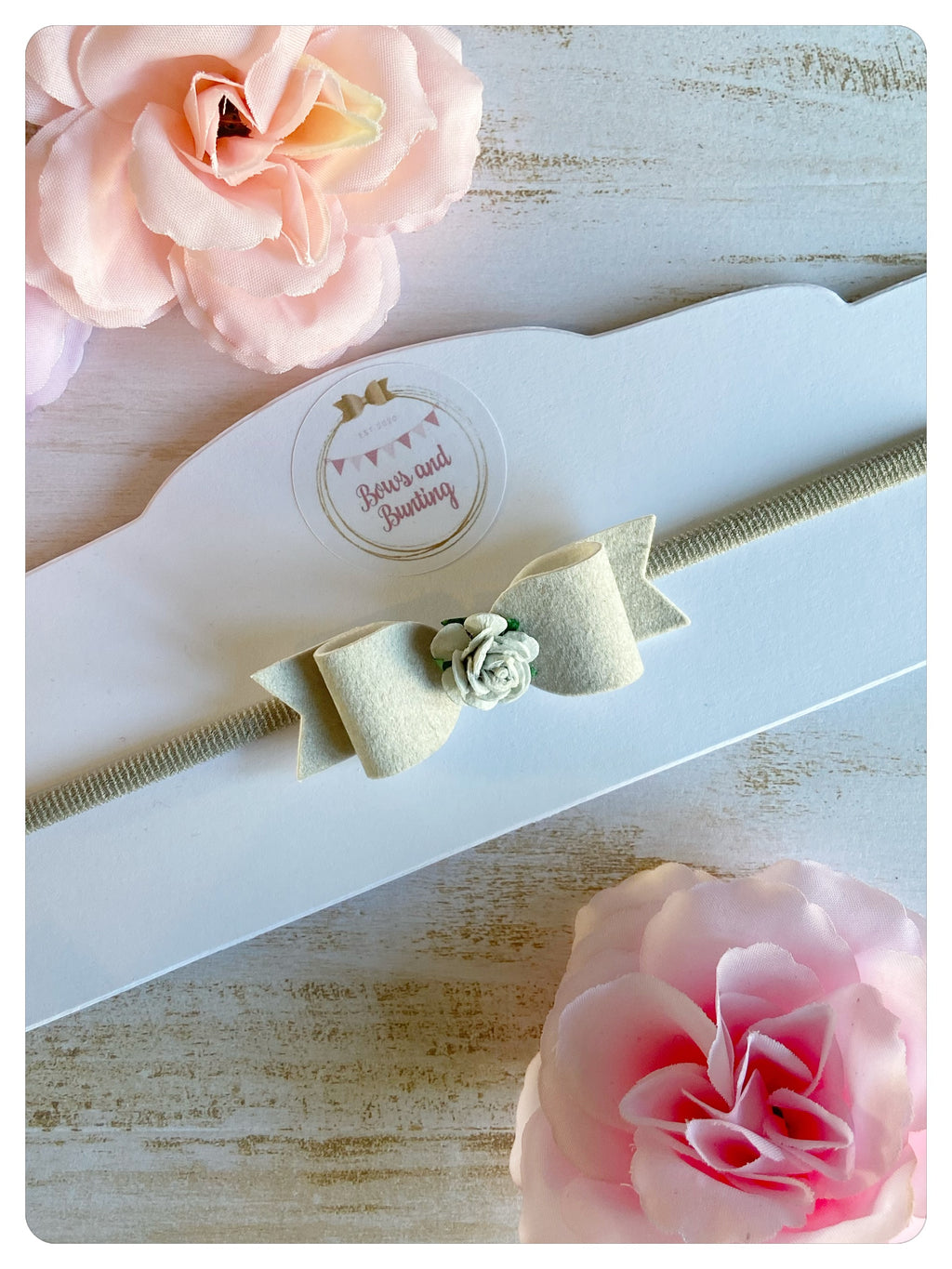 Mini Light Grey Velvet Bow Band with Flower