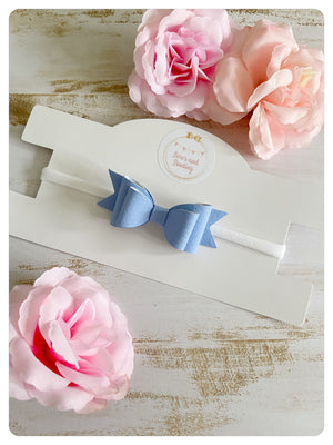 Mini Baby Blue Faux Leather Bow Band