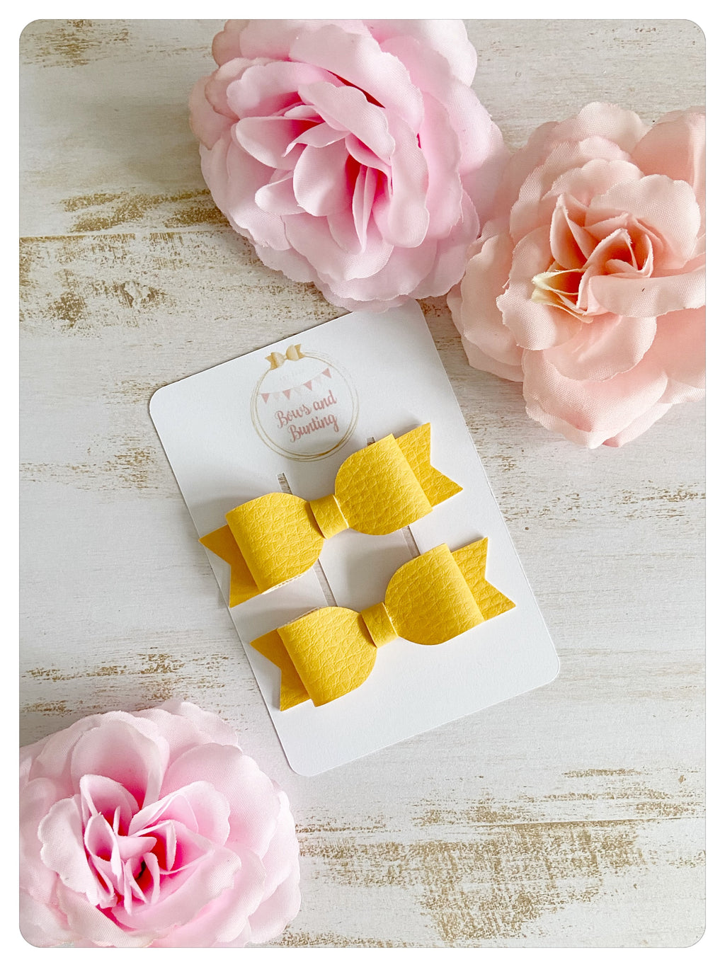 Yellow Faux Leather Mini Pigtail Bows
