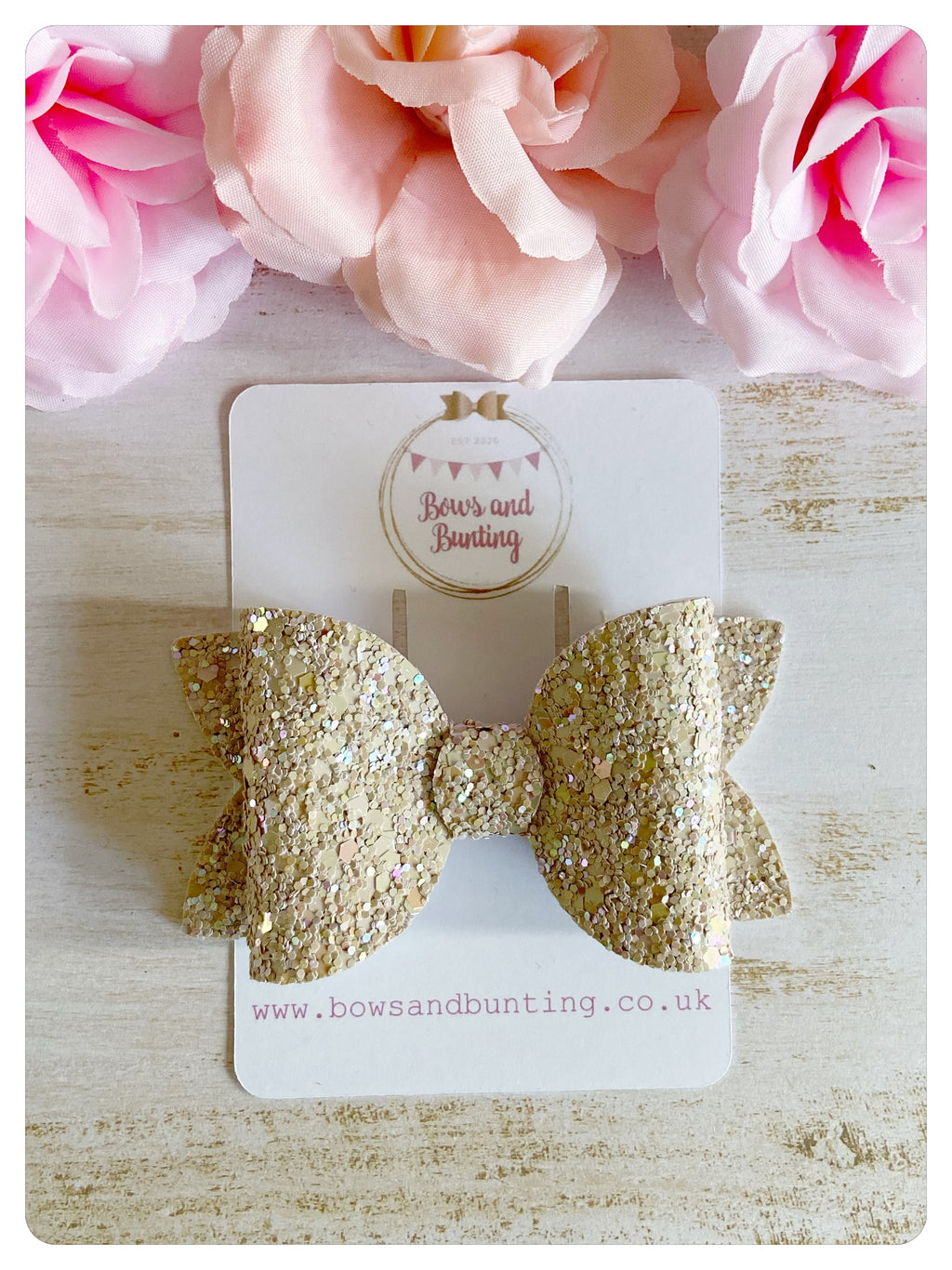 Large 3.5" Nude Glitter Bow
