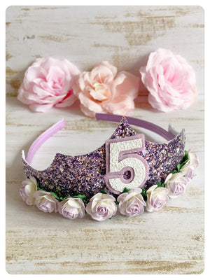 Purple Glitter & Flower Tiara Headband