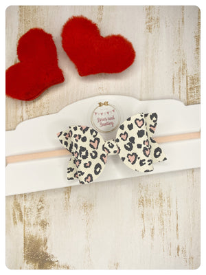 Large 3.5" Leopard Print Heart Bow Band