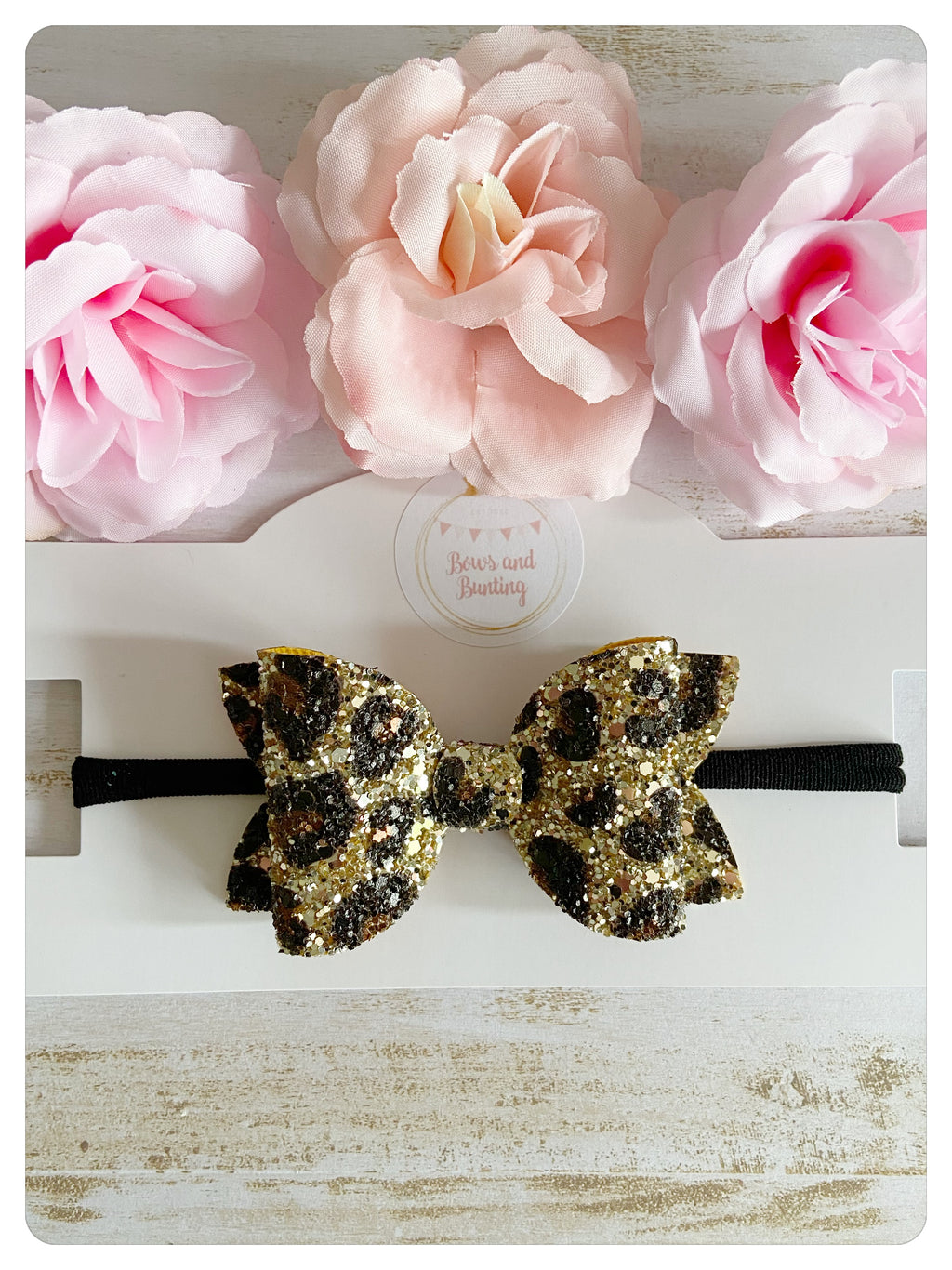 Large 3.5" Leopard Print Gold Glitter Bow Band