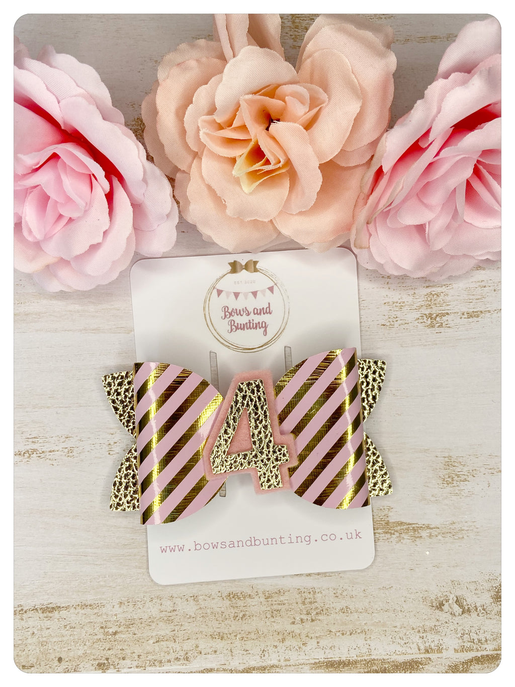 Birthday Stripe Gold & Pink Bow