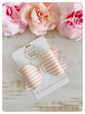 Large 3.5" Baby Pink & White Stripe Glitter Bow