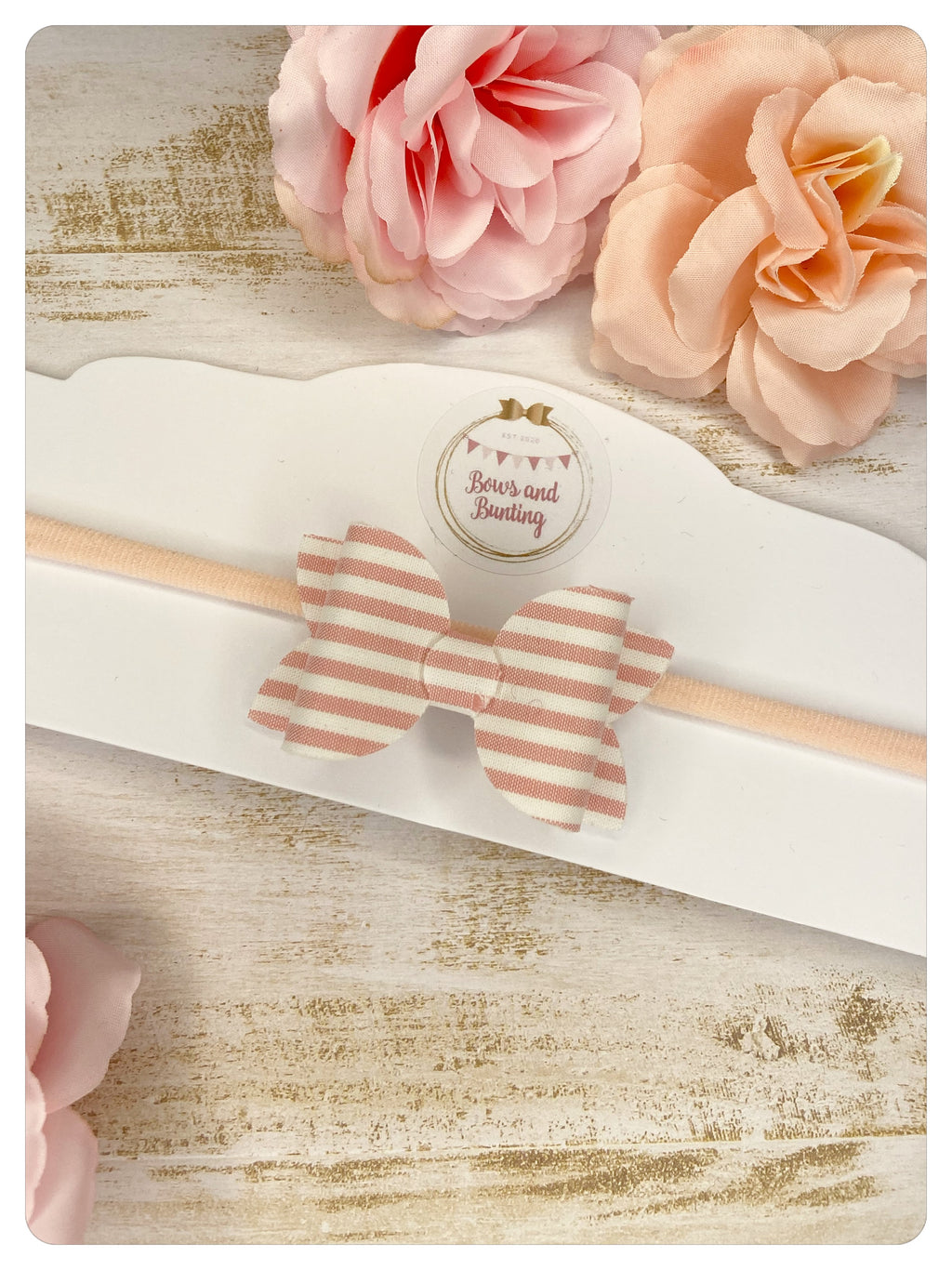 Small Light Pink Stripe Bow Band