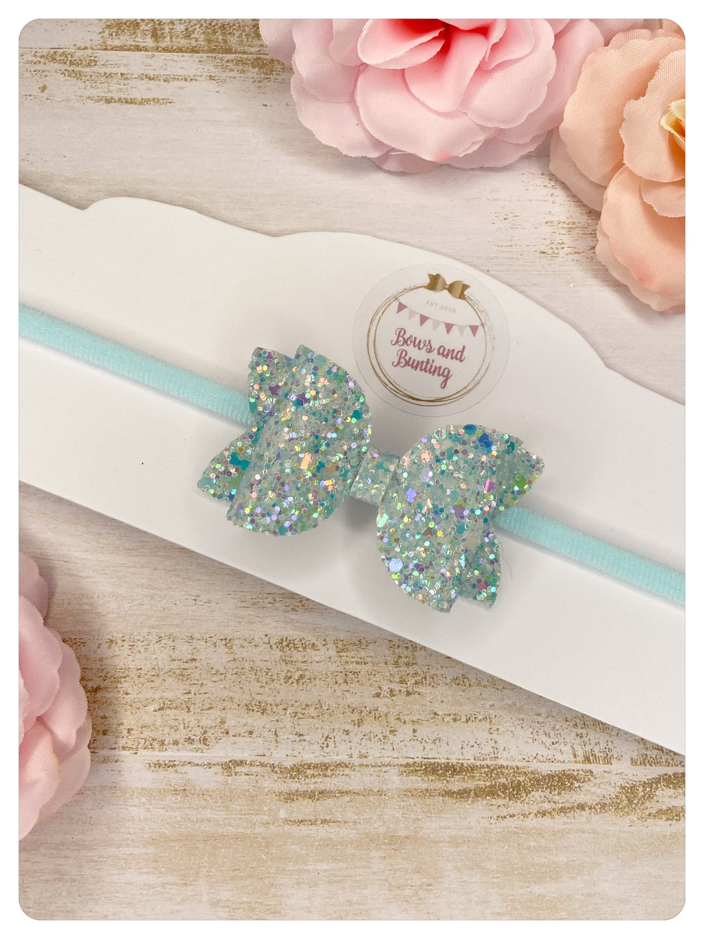Small Turquoise Glitter Bow Band