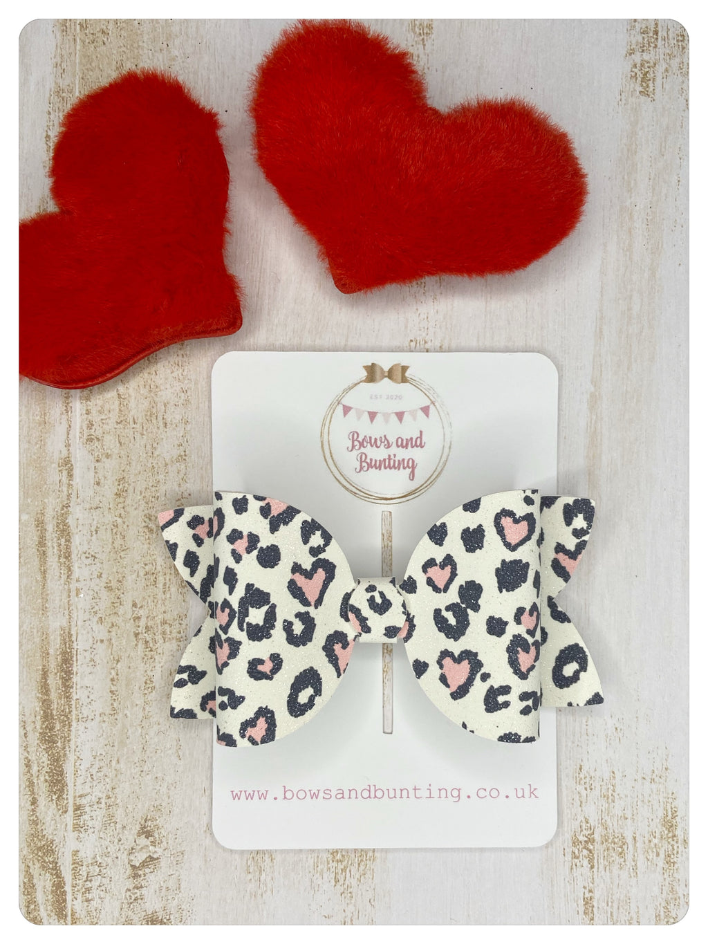 Large 3.5" Leopard Print Heart Bow