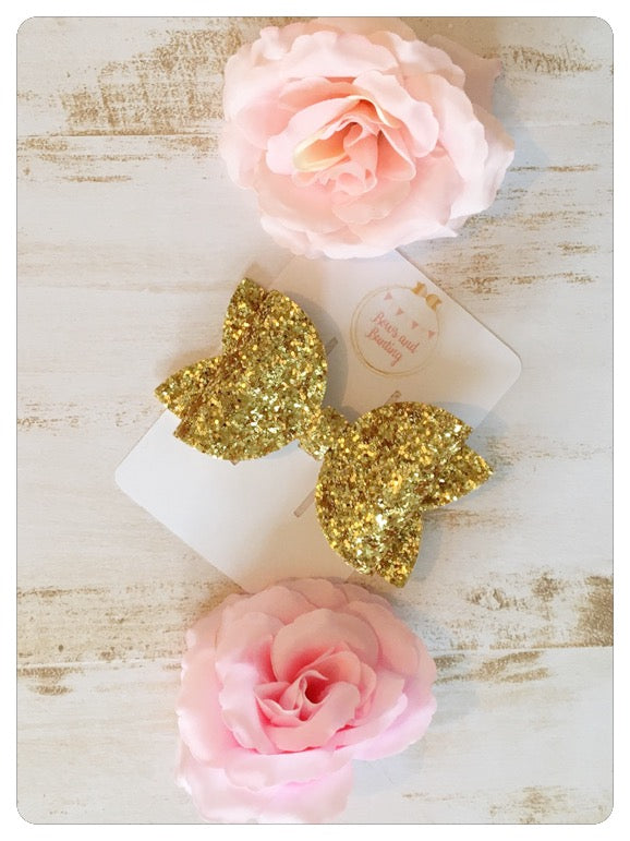 Large 3.5" Bright Gold Glitter Bow