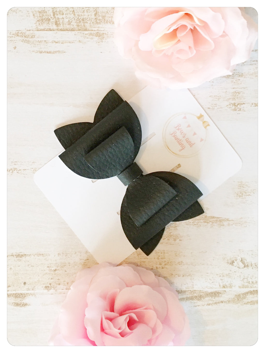 Large 3.5" Black Faux Leather Bow