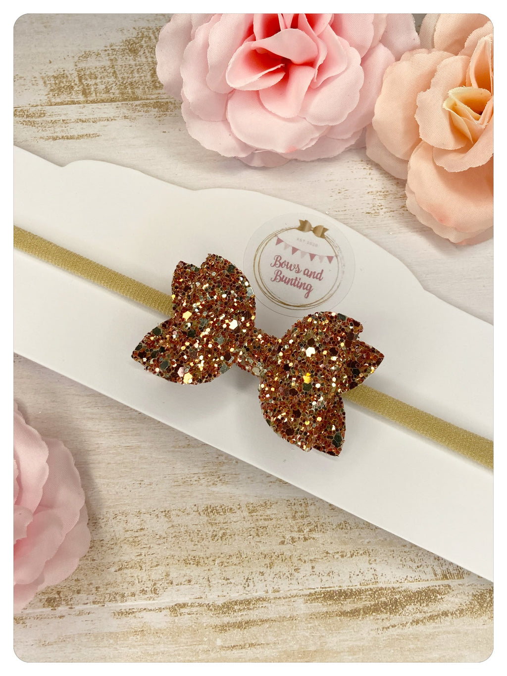 Small Rose Gold Glitter Bow Band