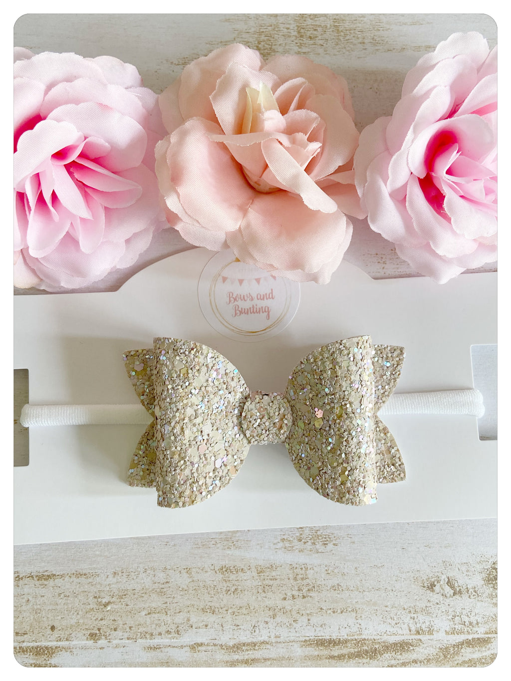 Large 3.5" Nude Glitter Bow Band