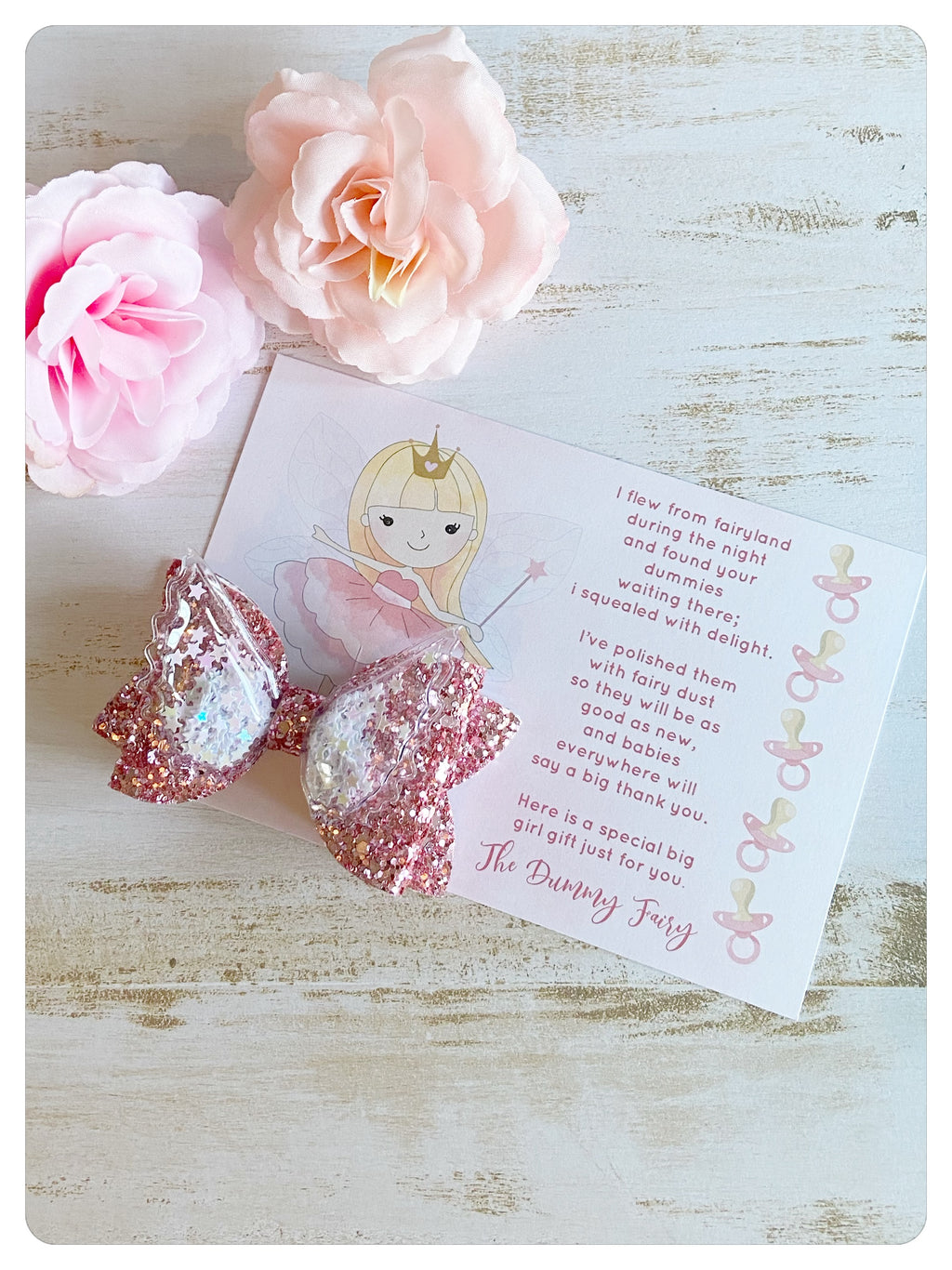 Dummy Fairy Pink Glitter/Fairy Wings Bow and Card