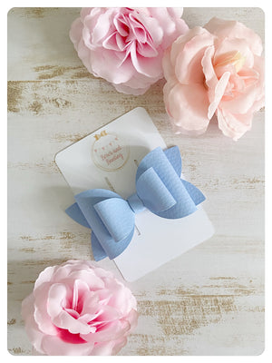 Large 3.5" Baby Blue Faux Leather Bow