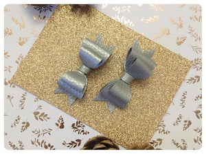 Set of 2 Mini Sliver Metallic Pigtail Bows