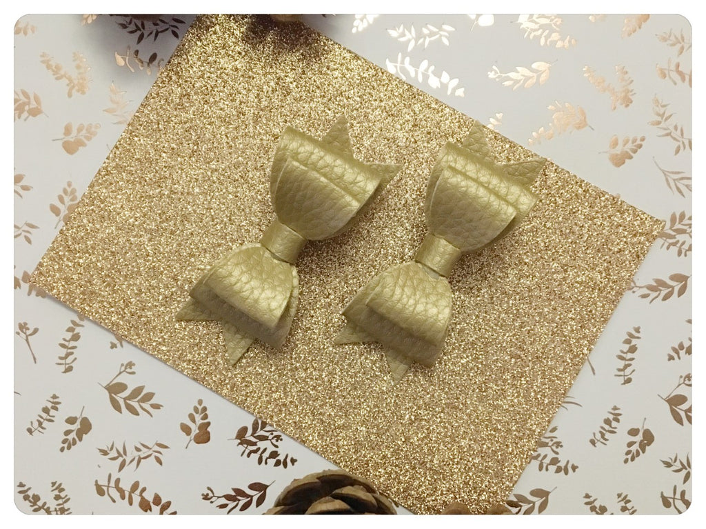 Set of 2 Mini Gold Metallic Pigtail Bows