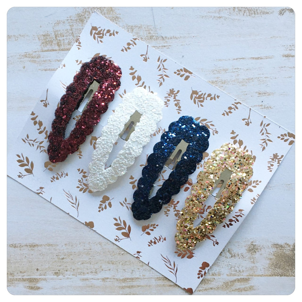 4 Large 7.5cm Snap Clips - Navy & Burgundy Glitter Collection