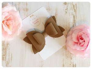 Large 3.5" Tan Faux Leather Bow