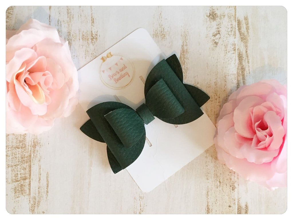 Large 3.5" Dark Green Faux Leather Bow