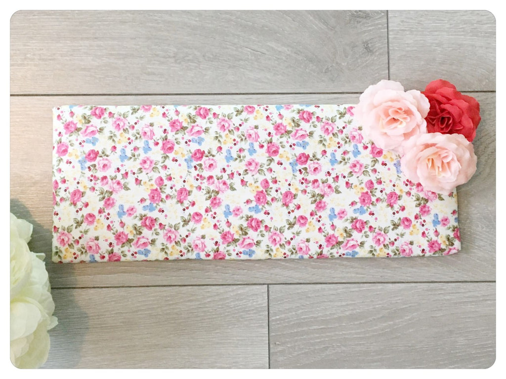 Bow Band Holder - Pink floral fabric with pink and red flowers